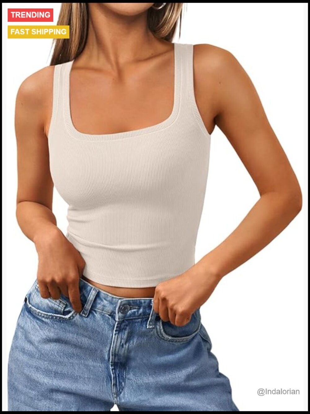 Ribbed Square Neck Crop Tank Top Sleeveless Summer Camisole Workout Top